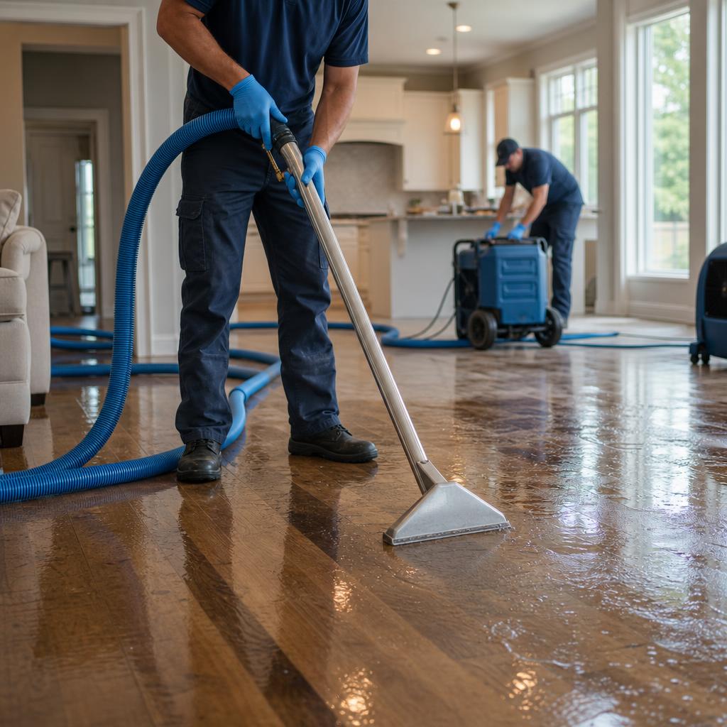 Water damage restoration equipment in action